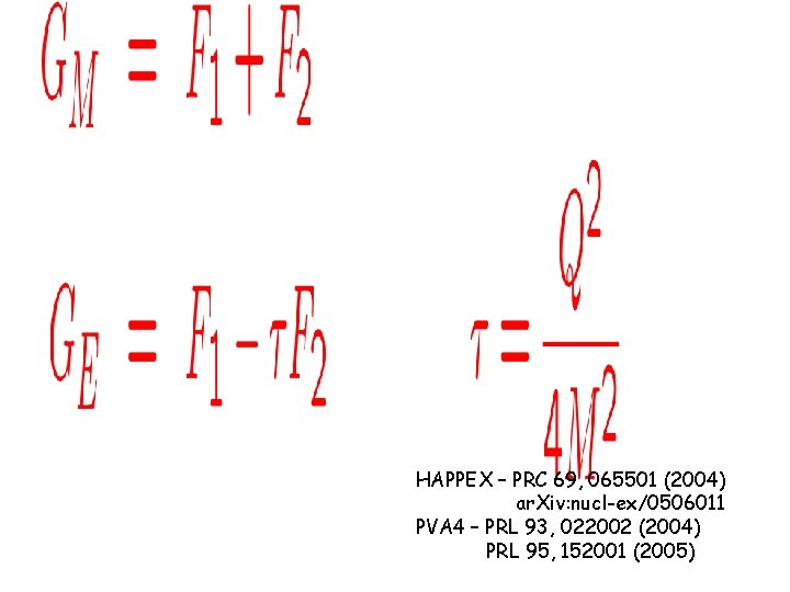 HAPPEX – PRC 69, 065501 (2004) ar. Xiv: nucl-ex/0506011 PVA 4 – PRL 93,