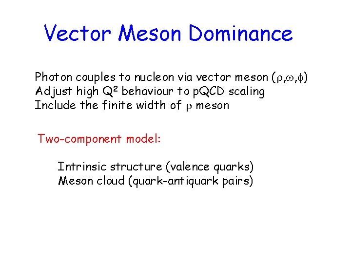 Vector Meson Dominance Photon couples to nucleon via vector meson ( , , )