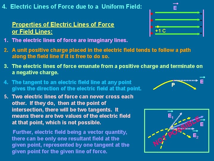 4. Electric Lines of Force due to a Uniform Field: Properties of Electric Lines