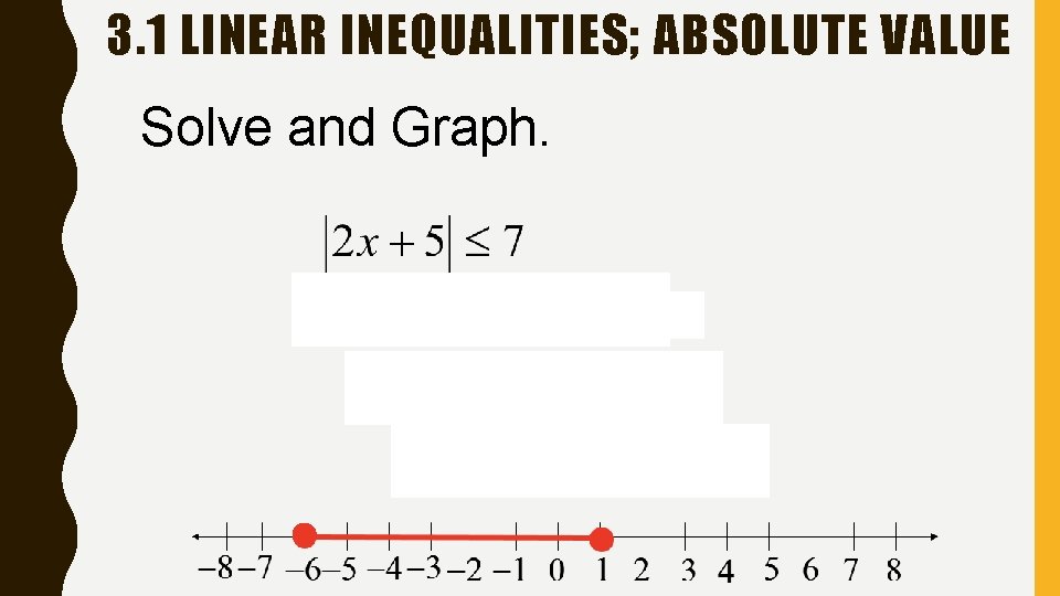 3. 1 LINEAR INEQUALITIES; ABSOLUTE VALUE Solve and Graph. 