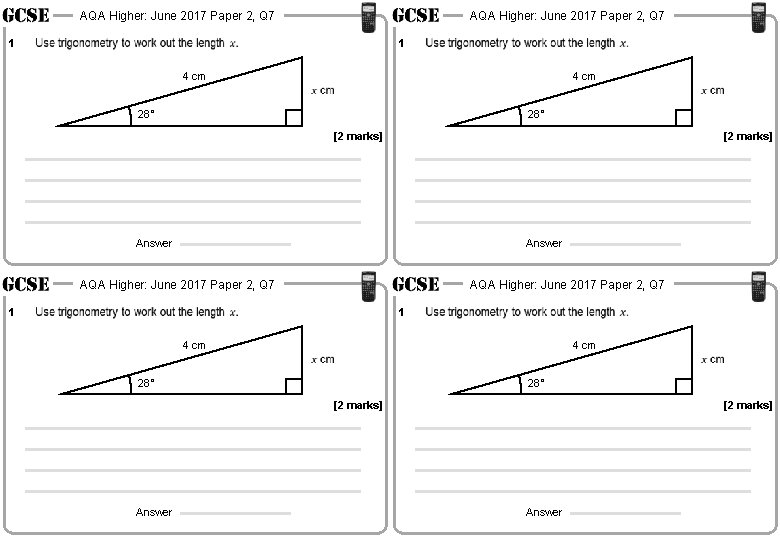 AQA Higher: June 2017 Paper 2, Q 7 1 1 4 cm 28° [2