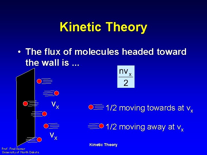 Kinetic Theory • The flux of molecules headed toward the wall is. . .