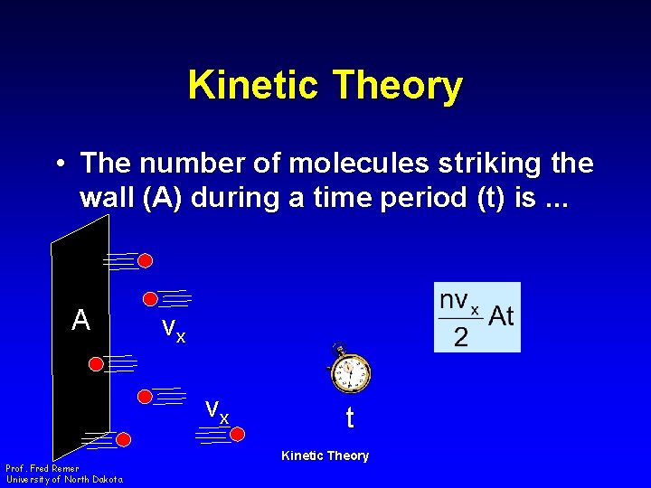 Kinetic Theory • The number of molecules striking the wall (A) during a time