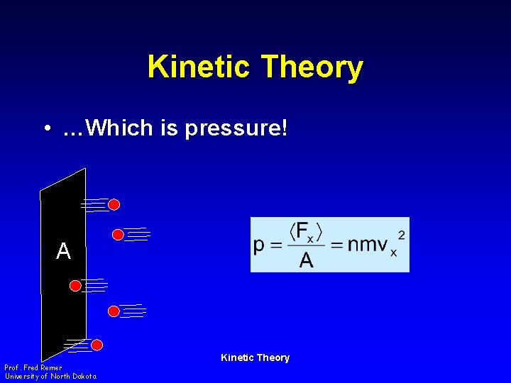 Kinetic Theory • …Which is pressure! A Prof. Fred Remer University of North Dakota