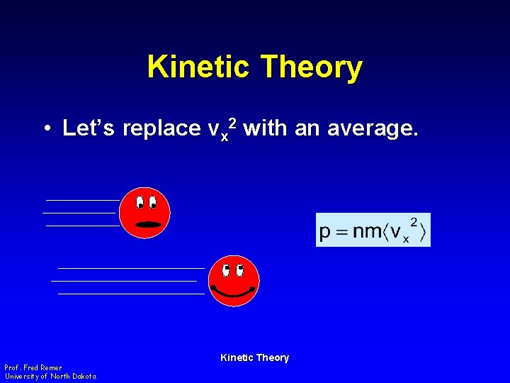 Kinetic Theory • Let’s replace vx 2 with an average. Prof. Fred Remer University