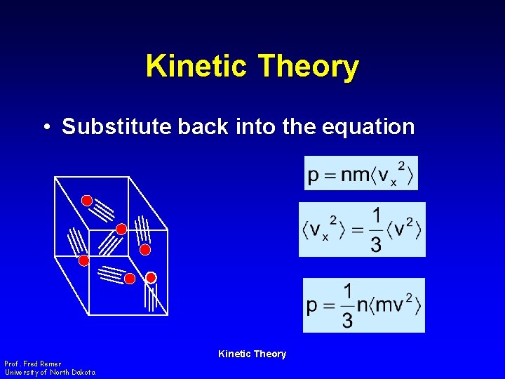 Kinetic Theory • Substitute back into the equation Prof. Fred Remer University of North