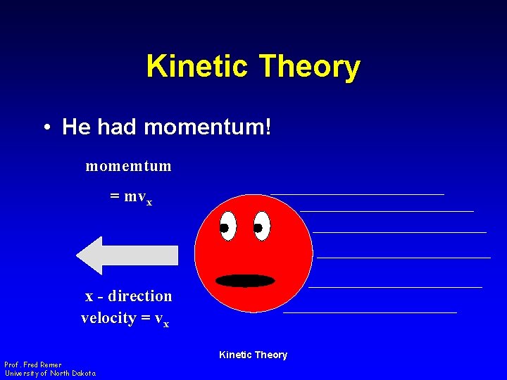 Kinetic Theory • He had momentum! momemtum = mvx x - direction velocity =