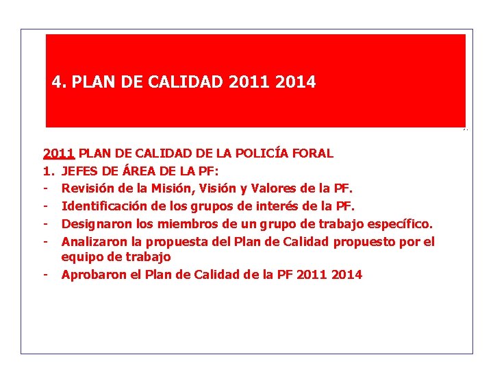 4. PLAN DE CALIDAD 2011 2014. -. 2011 PLAN DE CALIDAD DE LA POLICÍA