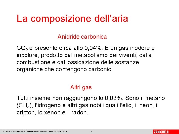 La composizione dell’aria Anidride carbonica CO 2 è presente circa allo 0, 04%. È