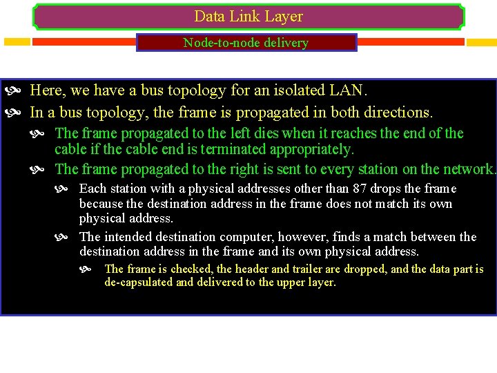 Data Link Layer Node-to-node delivery Here, we have a bus topology for an isolated