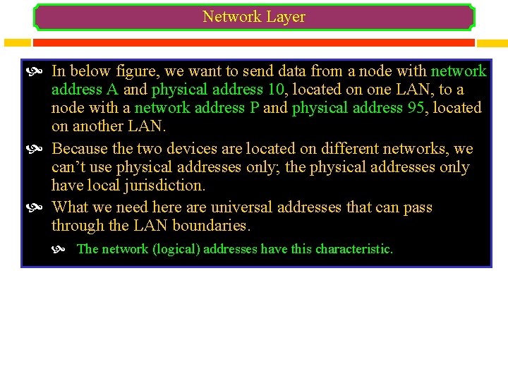 Network Layer In below figure, we want to send data from a node with