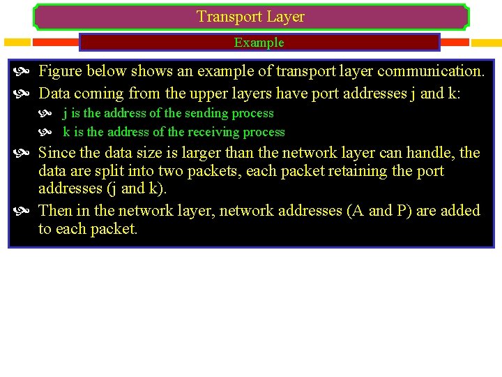 Transport Layer Example Figure below shows an example of transport layer communication. Data coming