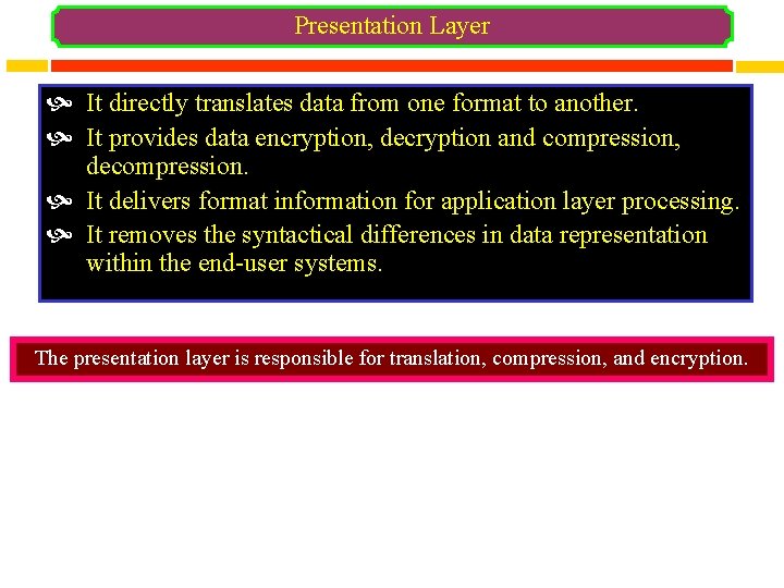 Presentation Layer It directly translates data from one format to another. It provides data