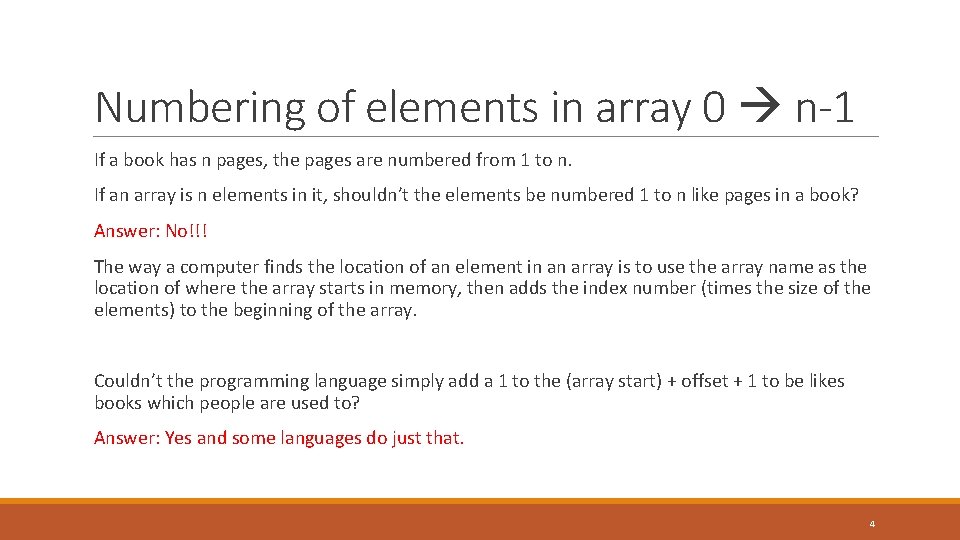 Numbering of elements in array 0 n-1 If a book has n pages, the