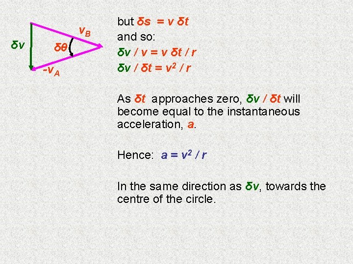 δv v. B δθ -v. A but δs = v δt and so: δv