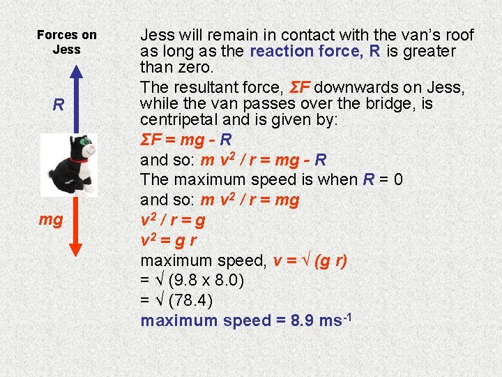 Forces on Jess R mg Jess will remain in contact with the van’s roof