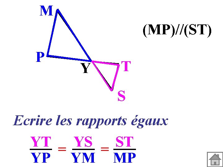 M (MP)//(ST) P Y T S Ecrire les rapports égaux YT = YS =