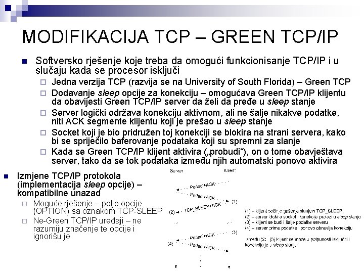 MODIFIKACIJA TCP – GREEN TCP/IP n Softversko rješenje koje treba da omogući funkcionisanje TCP/IP