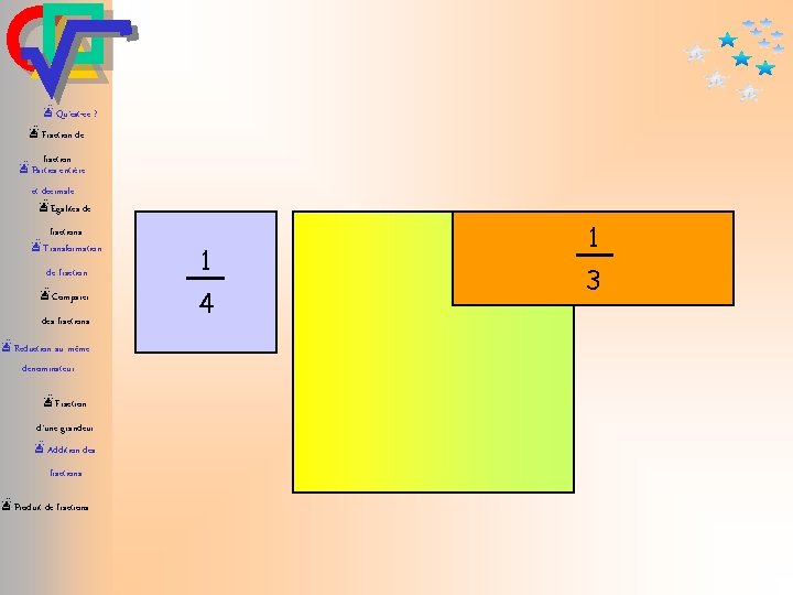 æQu’est-ce ? æFraction de fraction æParties entière et décimale æEgalités de fractions æTransformation de