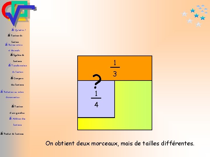 æQu’est-ce ? æFraction de fraction æParties entière et décimale æEgalités de fractions æTransformation de