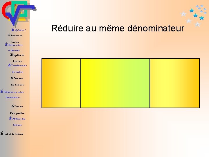 æQu’est-ce ? æFraction de fraction æParties entière et décimale æEgalités de fractions æTransformation de