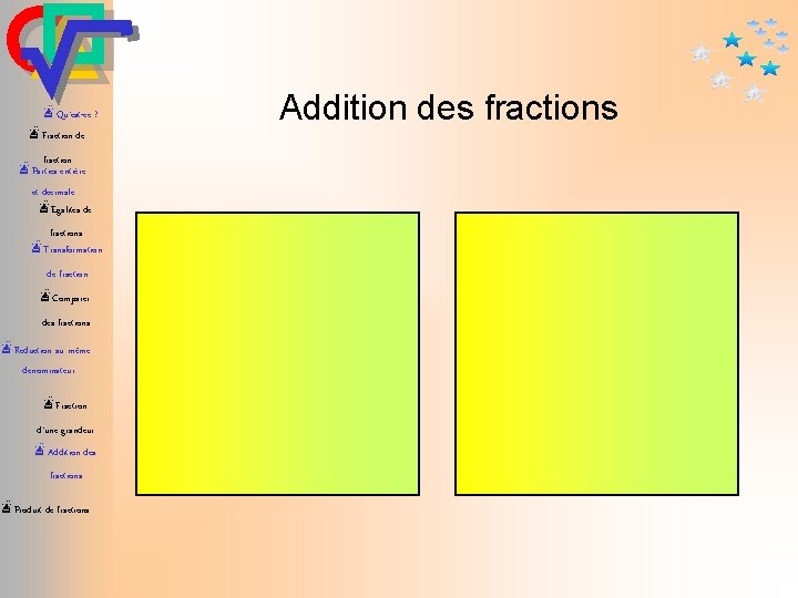 æQu’est-ce ? æFraction de fraction æParties entière et décimale æEgalités de fractions æTransformation de