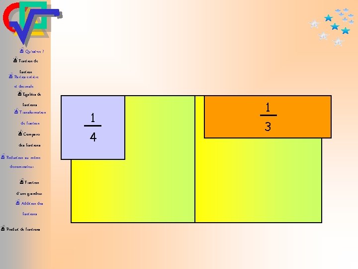 æQu’est-ce ? æFraction de fraction æParties entière et décimale æEgalités de fractions æTransformation de