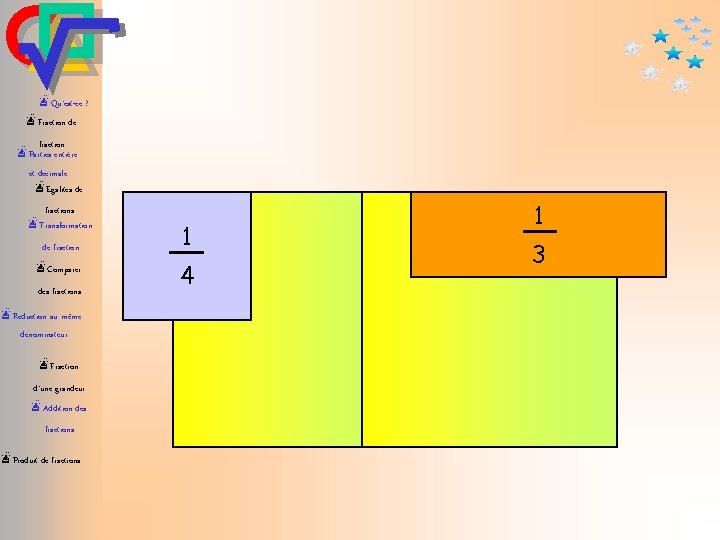 æQu’est-ce ? æFraction de fraction æParties entière et décimale æEgalités de fractions æTransformation de