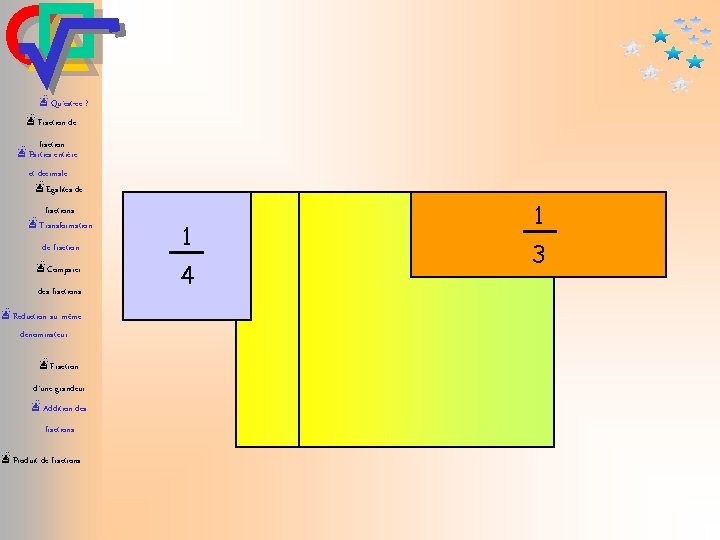 æQu’est-ce ? æFraction de fraction æParties entière et décimale æEgalités de fractions æTransformation de