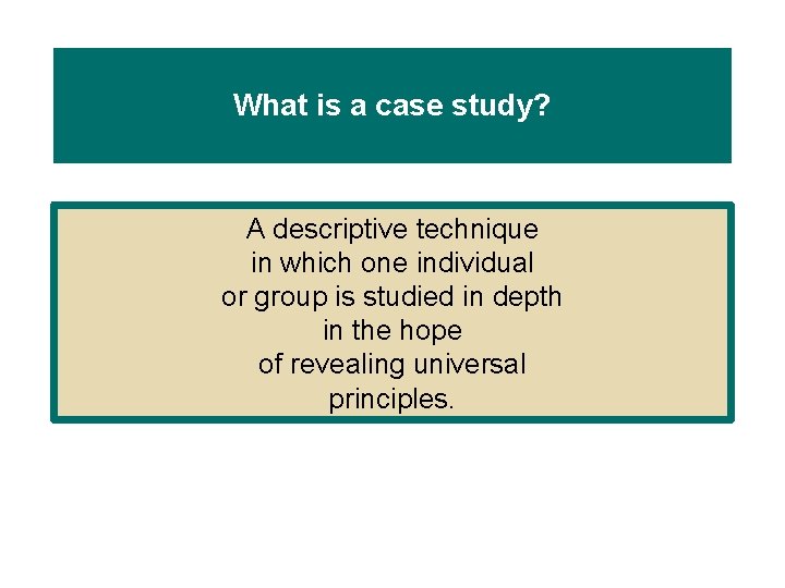 What is a case study? A descriptive technique in which one individual or group
