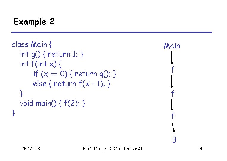 Example 2 class Main { int g() { return 1; } int f(int x)