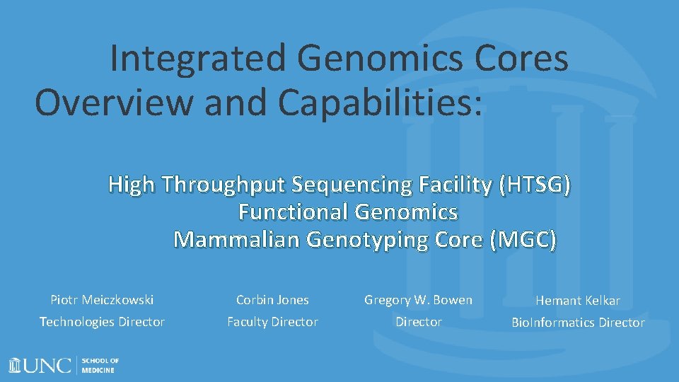Integrated Genomics Cores Overview and Capabilities: High Throughput Sequencing Facility (HTSG) Functional Genomics Mammalian