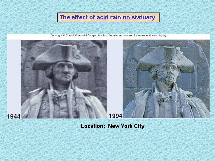 The effect of acid rain on statuary Location: New York City 