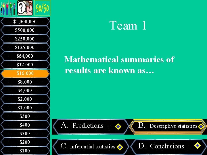 Team 1 $1, 000 $500, 000 $250, 000 $125, 000 $64, 000 $32, 000