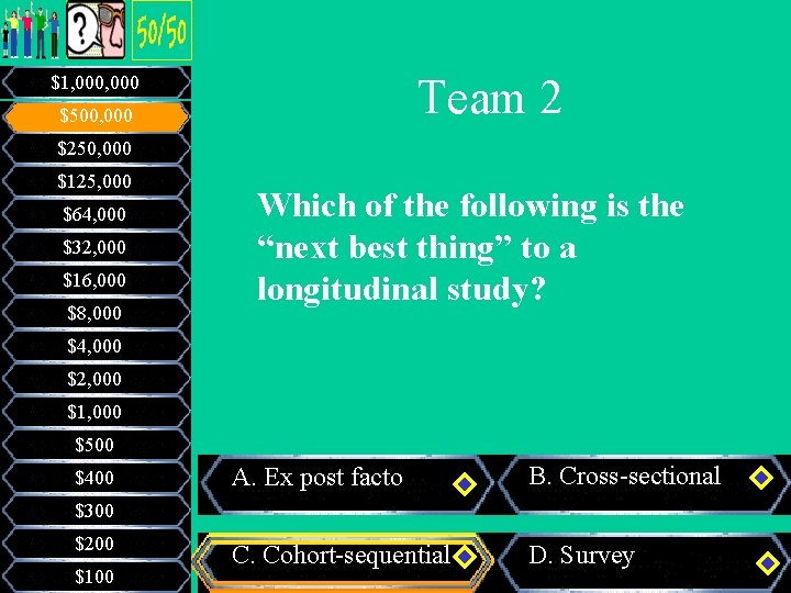 Team 2 $1, 000 $500, 000 $250, 000 $125, 000 $64, 000 $32, 000