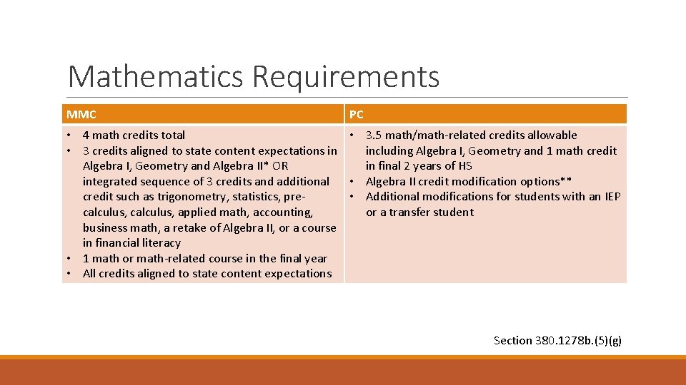 Mathematics Requirements MMC PC • 4 math credits total • 3. 5 math/math-related credits