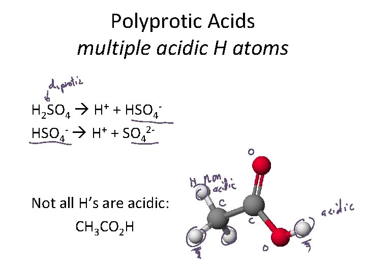 Polyprotic Acids multiple acidic H atoms H 2 SO 4 H+ + HSO 4