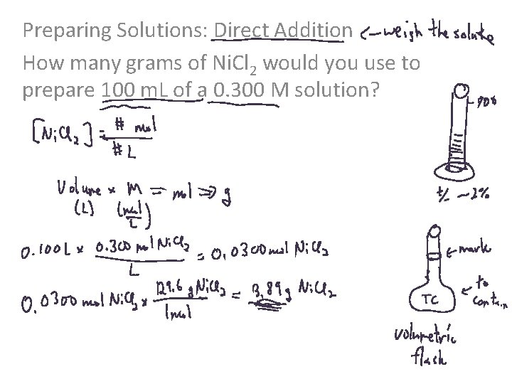 Preparing Solutions: Direct Addition How many grams of Ni. Cl 2 would you use