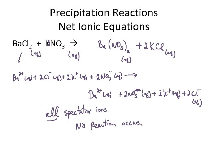 Precipitation Reactions Net Ionic Equations Ba. Cl 2 + KNO 3 