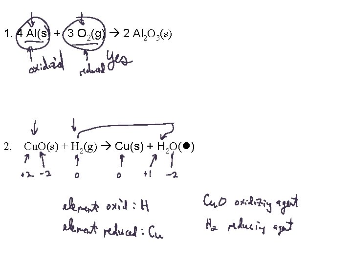 1. 4 Al(s) + 3 O 2(g) 2 Al 2 O 3(s) 2. Cu.