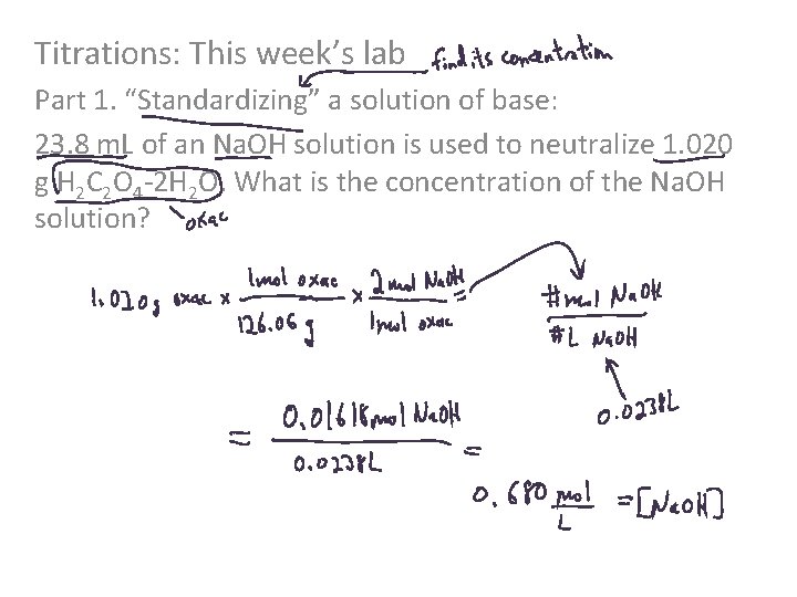 Titrations: This week’s lab Part 1. “Standardizing” a solution of base: 23. 8 m.