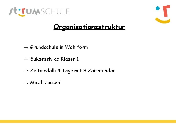 Organisationsstruktur → Grundschule in Wahlform → Sukzessiv ab Klasse 1 → Zeitmodell: 4 Tage