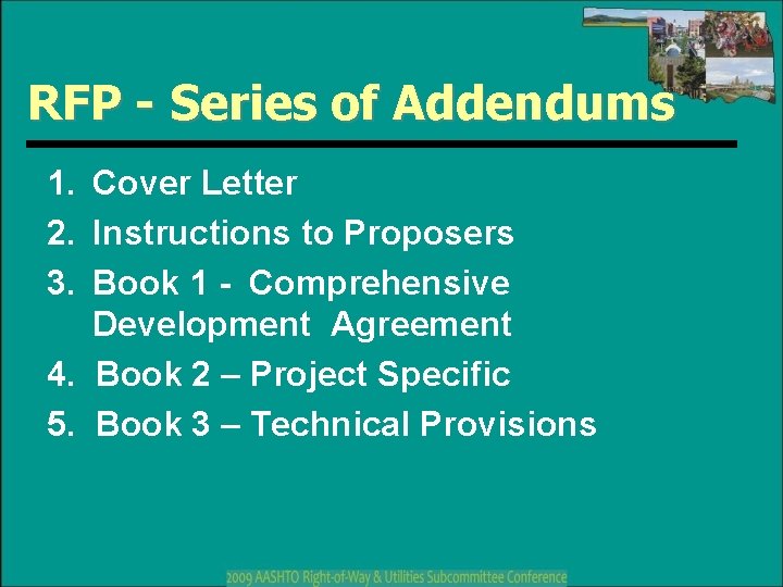 RFP - Series of Addendums 1. Cover Letter 2. Instructions to Proposers 3. Book