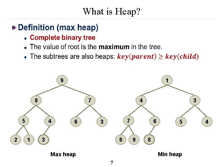 What is Heap? n 9 1 7 8 5 2 4 1 6 3
