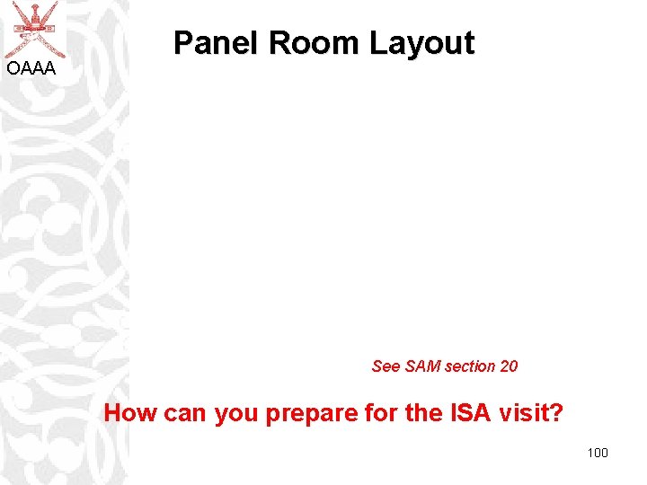 OAAA Panel Room Layout See SAM section 20 How can you prepare for the