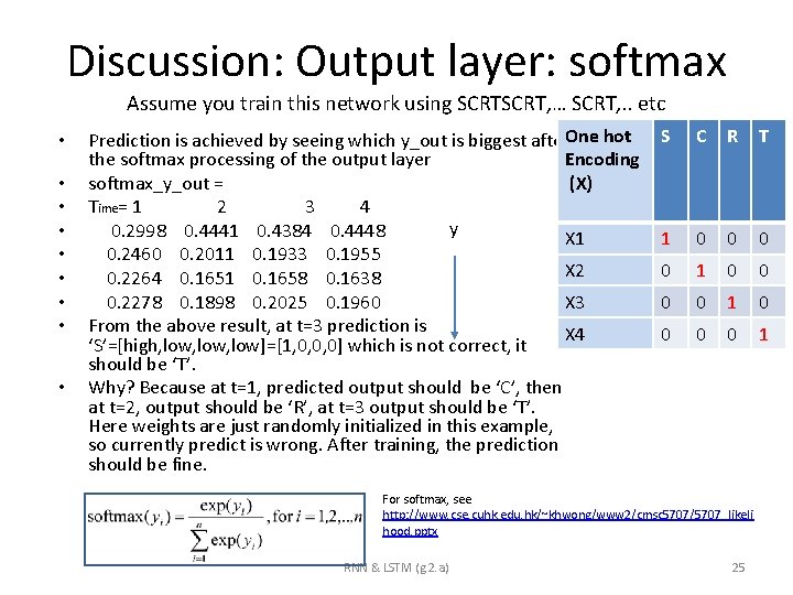 Discussion: Output layer: softmax Assume you train this network using SCRT, … SCRT, .