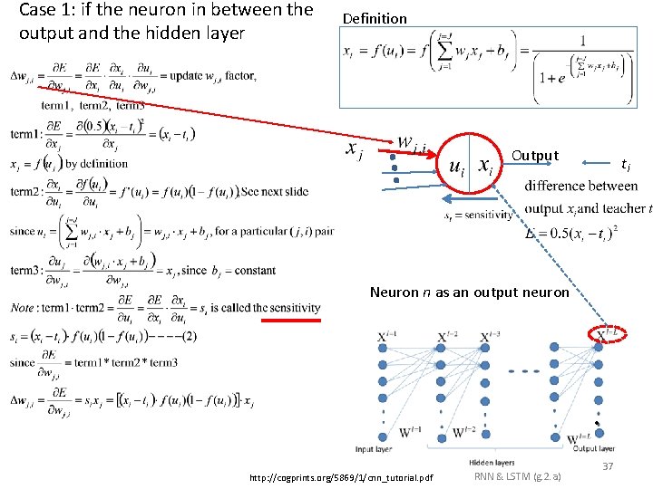 Case 1: if the neuron in between the output and the hidden layer Definition