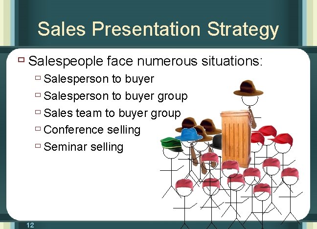 Sales Presentation Strategy ù Salespeople face numerous situations: ù Salesperson to buyer group ù