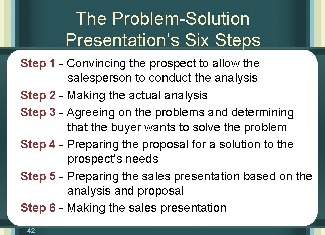 The Problem-Solution Presentation’s Six Steps Step 1 - Convincing the prospect to allow the