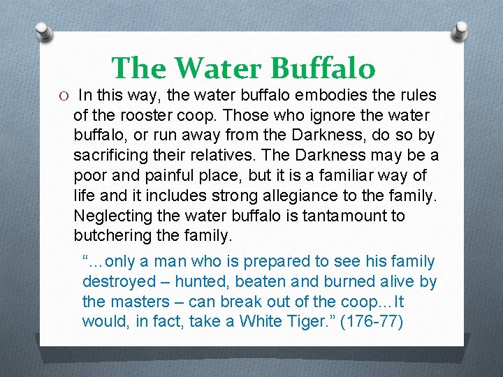 The Water Buffalo O In this way, the water buffalo embodies the rules of